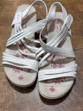 Skechers White Strappy Elastic Slingback Sandals walking approx sz 9.5